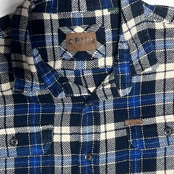 ORVIS Flannel Shacket Shirt Jacket Plaid Big Bear Button Men's XXL Pockets Blue - Picture 3 of 9